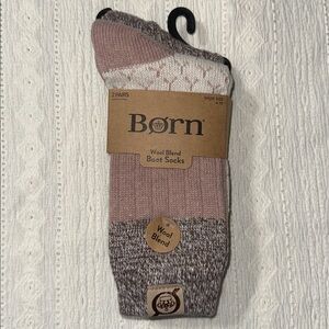 BORN Heather Brown Pink Beige US W 4-10 Texture Knit Pattern Boot Socks 2 Pack